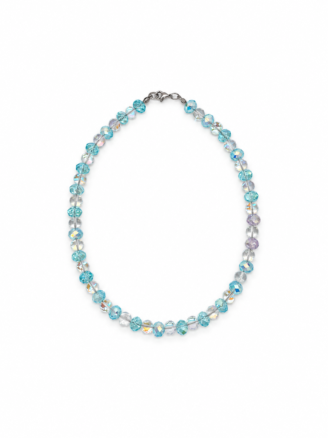 COLLAR DE CRISTAL TORNASOL CLARO Y PIEDRA LUNA
