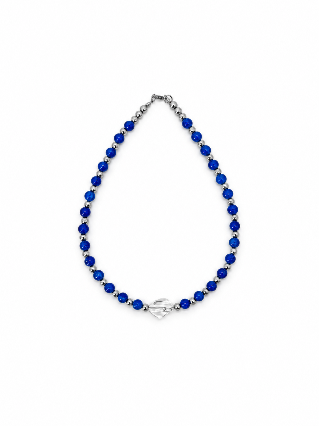 COLLAR AZUL CON ACERINA Y CUARZO CENTRAL