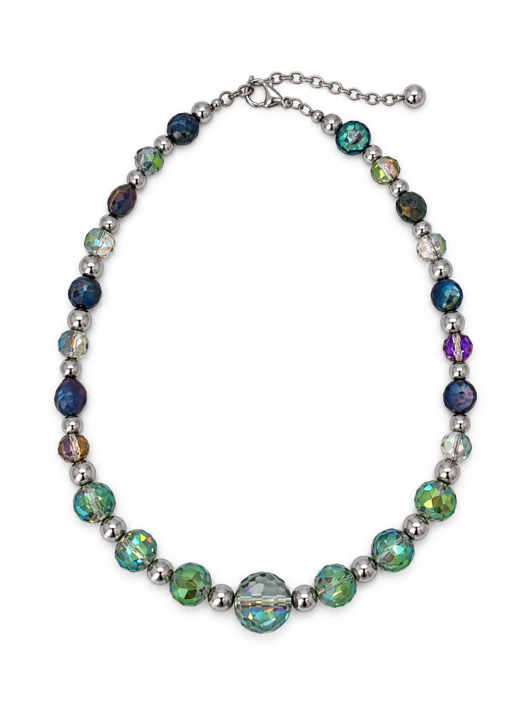 COLLAR BOLA DISCO DE TRES  TAMAÑOS Y PERLA LUNETA AZUL