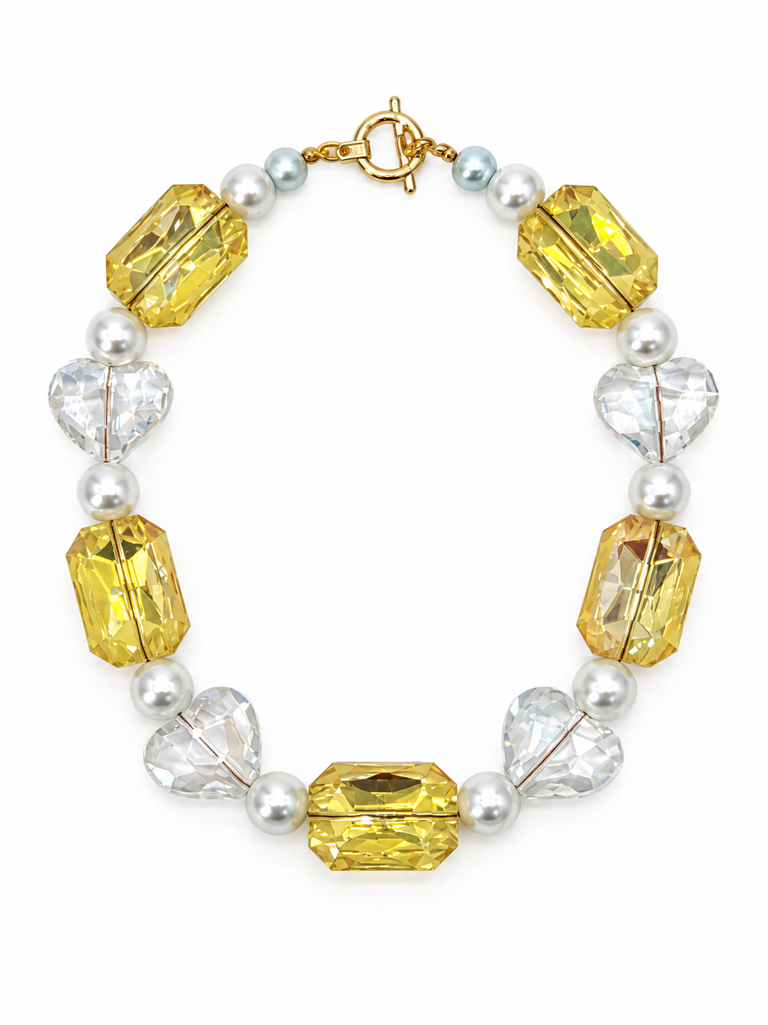 COLLAR DE CRISTAL CUADRADO AMARILLO Y CORAZÓN MEDIANO TRANSPARENTE