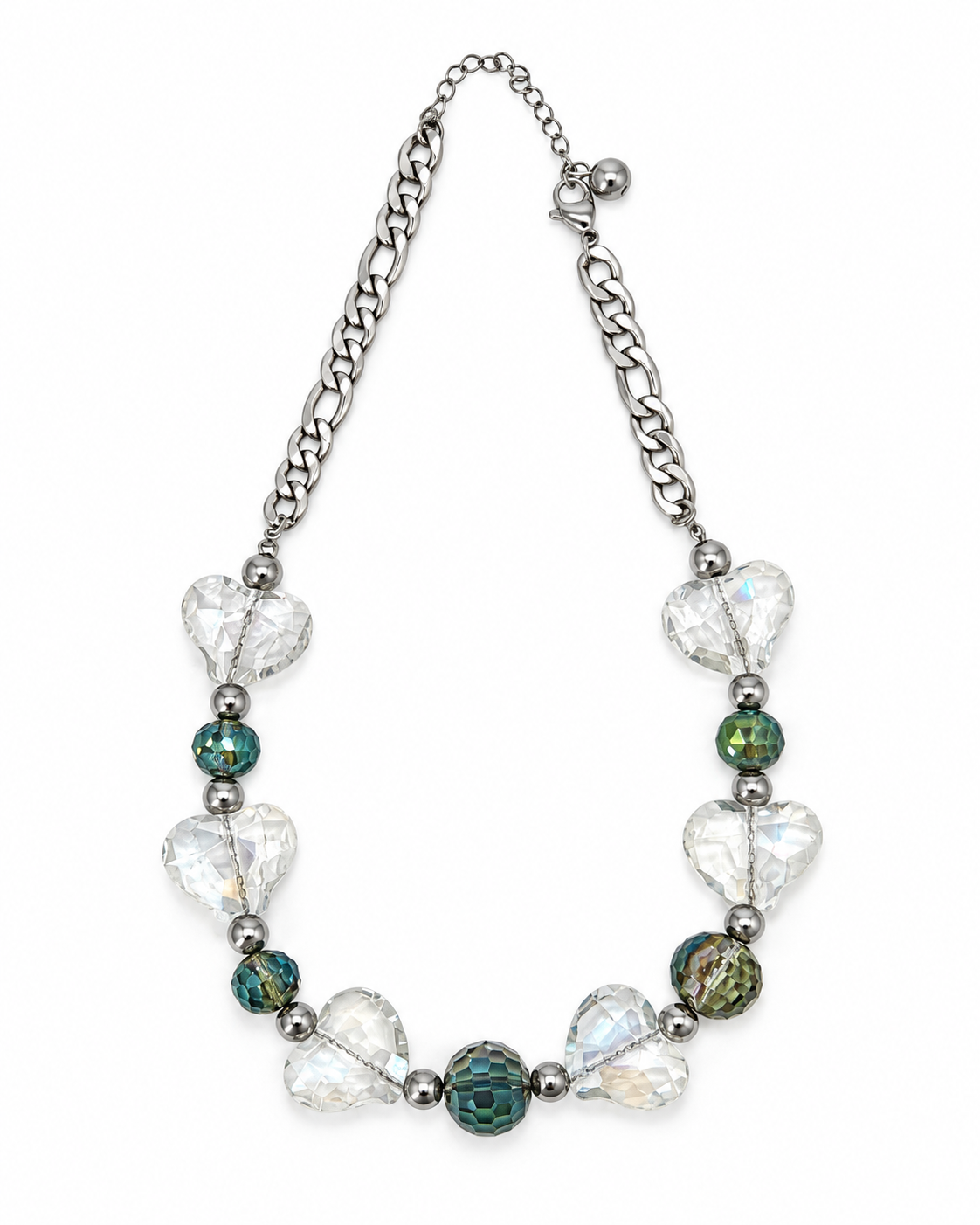 COLLAR CHUNKY CORAZÓN CRISTALINO Y CRISTALES EXTRAGRANDES TORNASOL