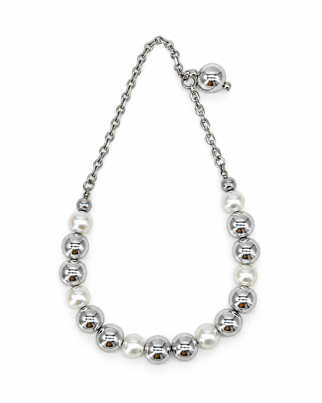 COLLAR CHOKER PLASTIPERLA PLATEADA Y CORBATA
