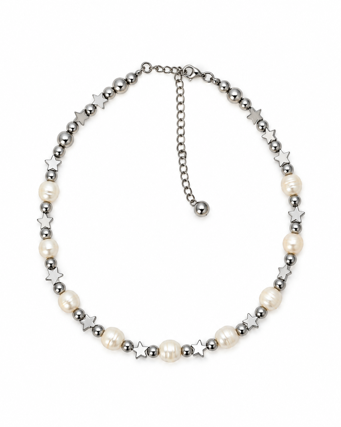 COLLAR DE PERLAS NATURALES Y ESTRELLAS DE ACERINA