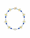 COLLAR DE CONCHAS NATURALES CON PEDRERIA AZUL Y AMARILLO