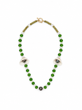 COLLAR DOS CONCHAS NATURALES PERLA CENTRAL Y CRISTAL VERDE