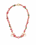 COLLAR DE CONCHAS NATURALES, CUARZO Y PERLA ROSA