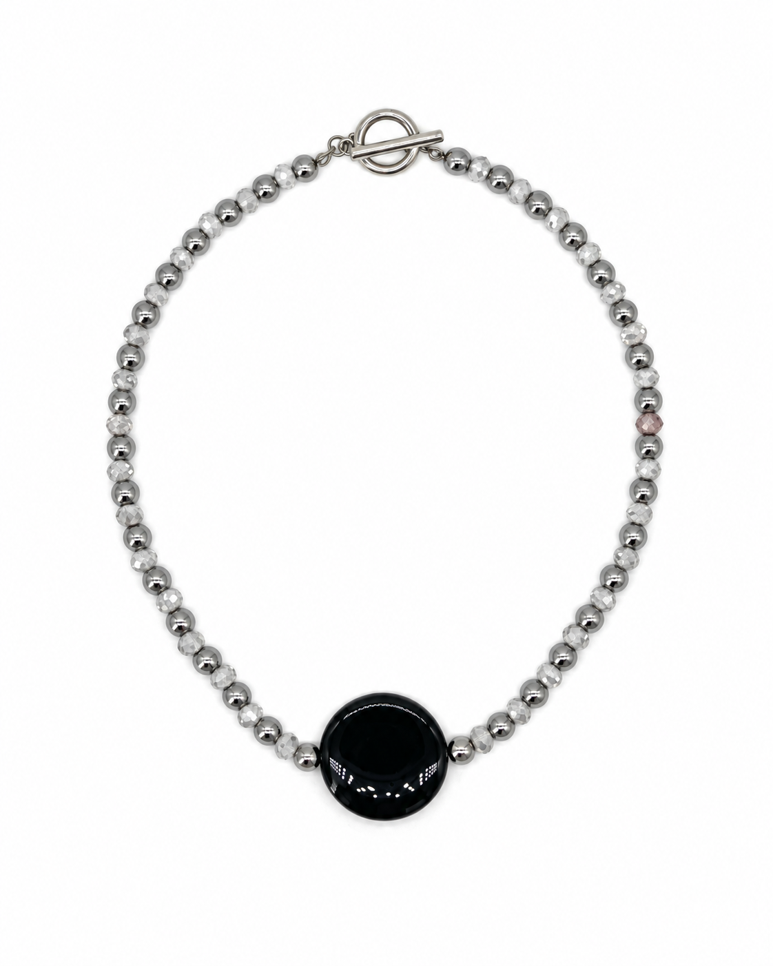 COLLAR DE CRISTALES, ACERINA Y AGATA CENTRAL NEGRA
