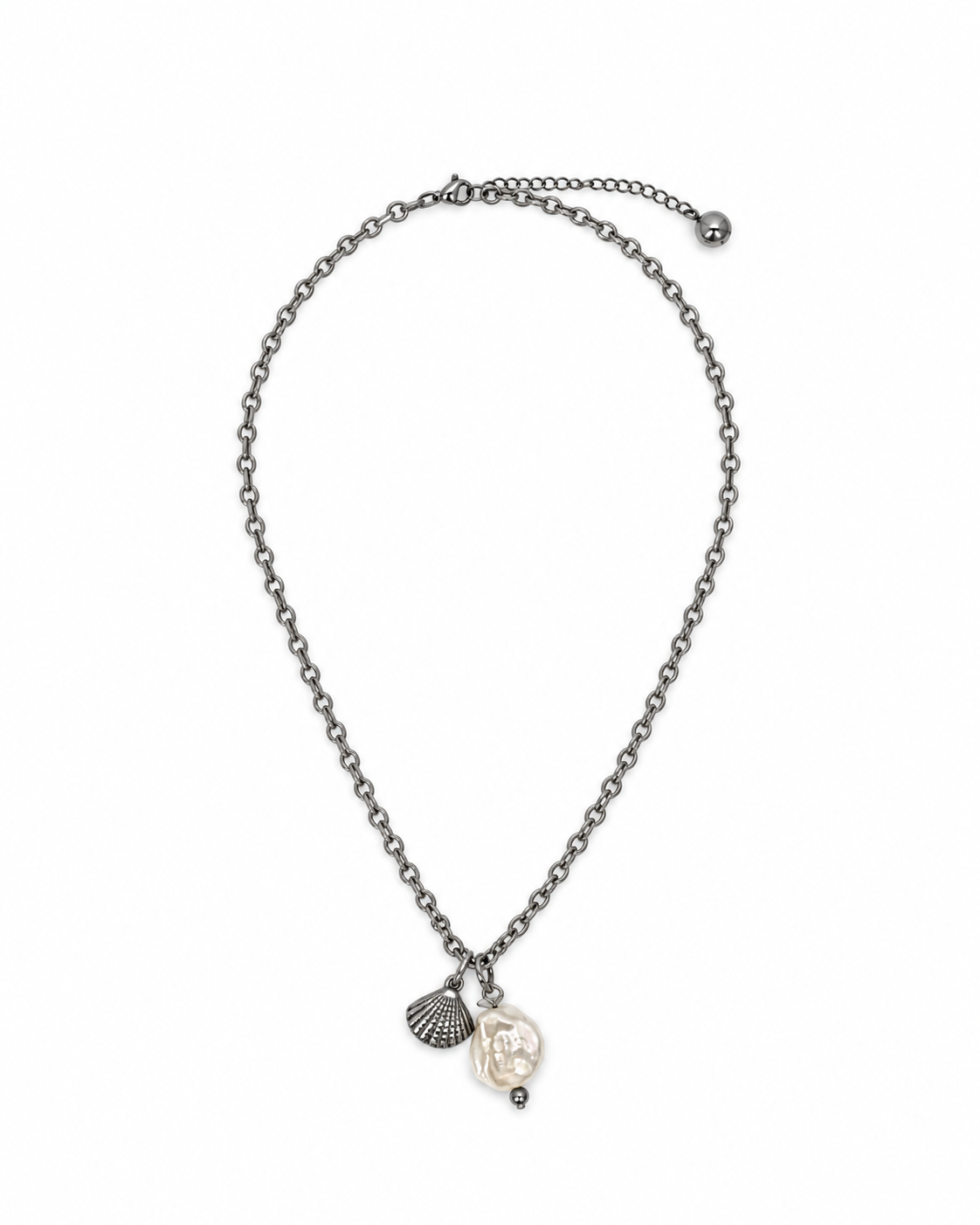 COLLAR PERLA BARROCA Y CONCHA DE ACERO INOX