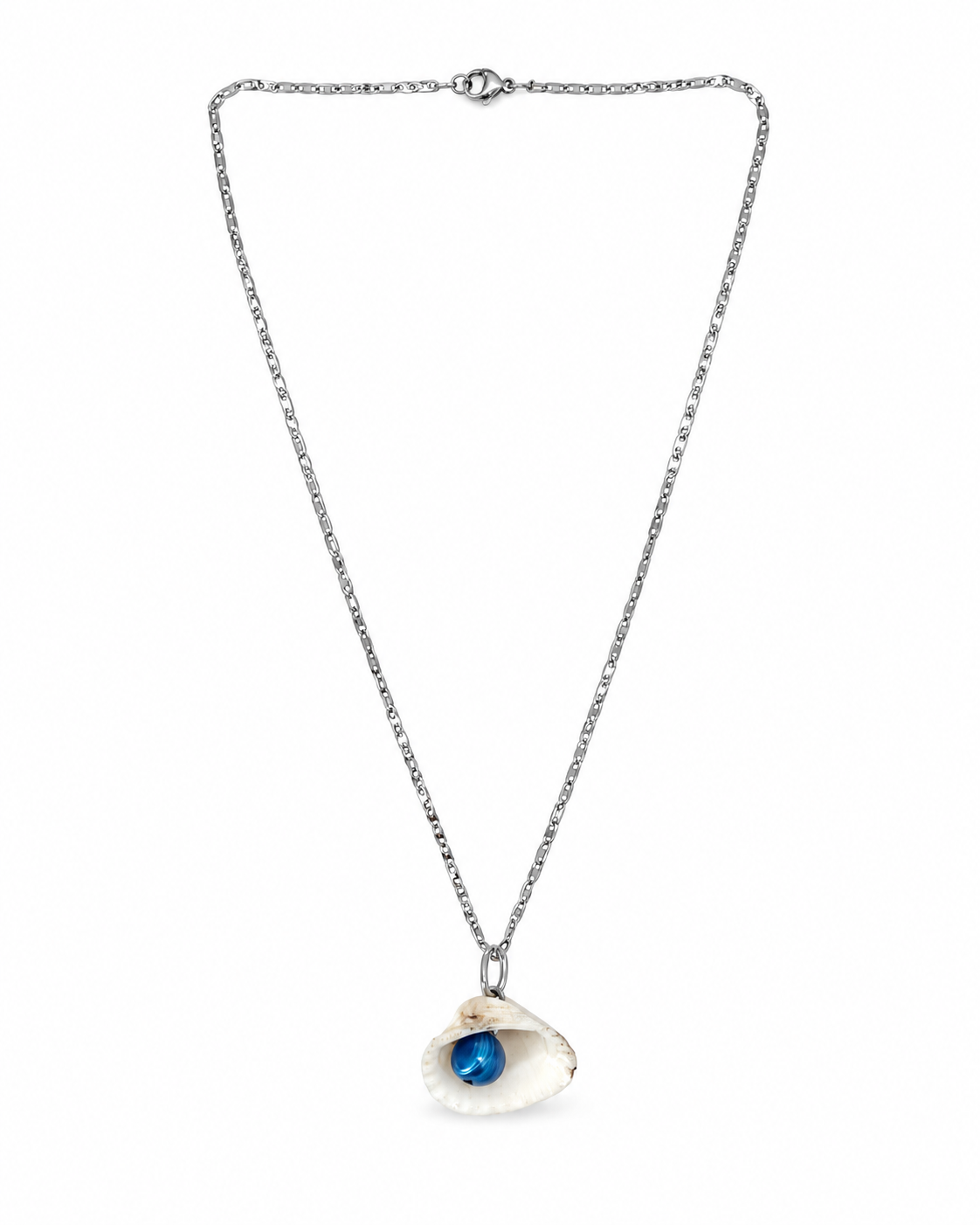 COLLAR CADENA DELGADA DIJE CONCHA Y PERLA AZUL