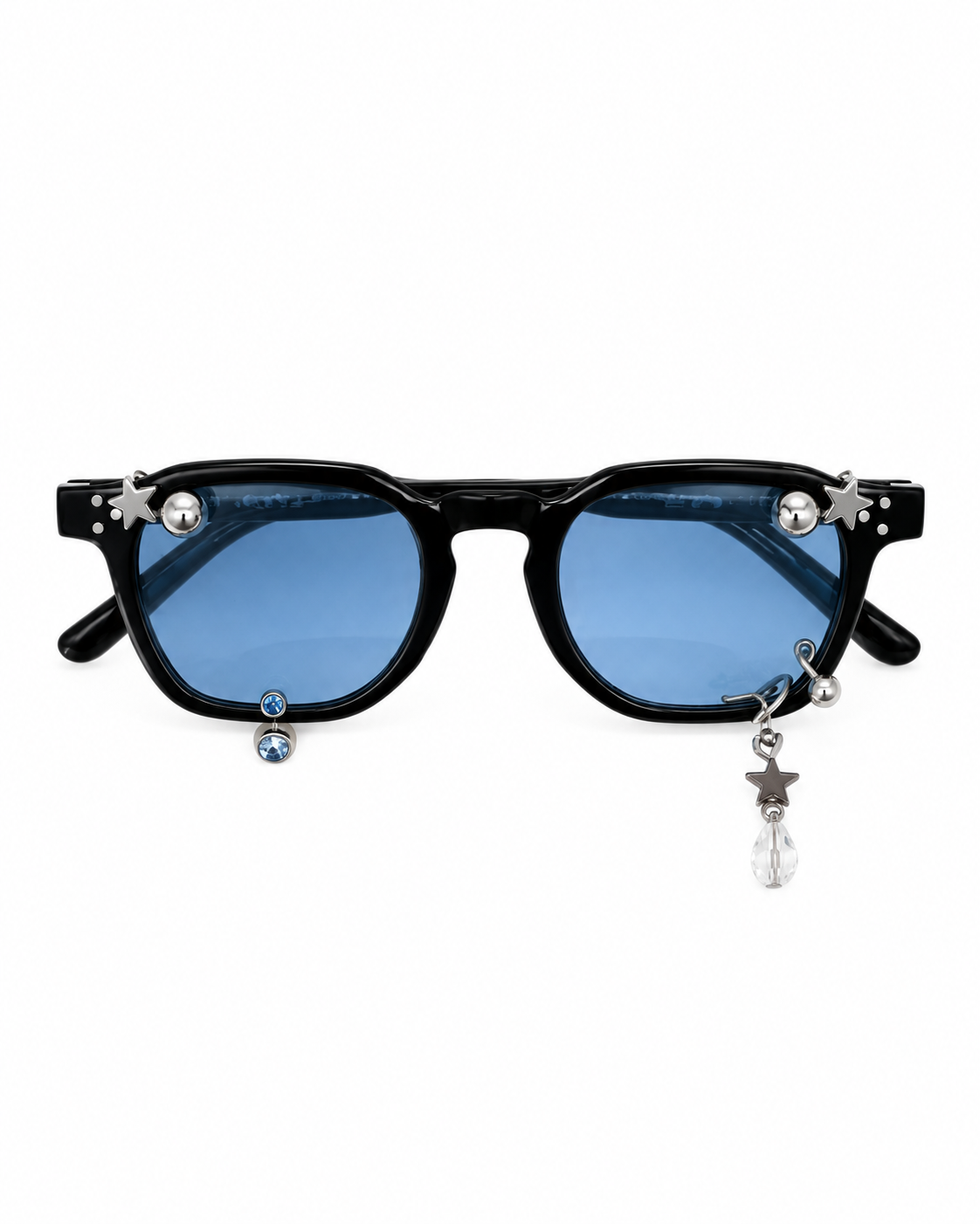 LENTES AZULES CON PIERCING Y GOTA DE CRISTAL