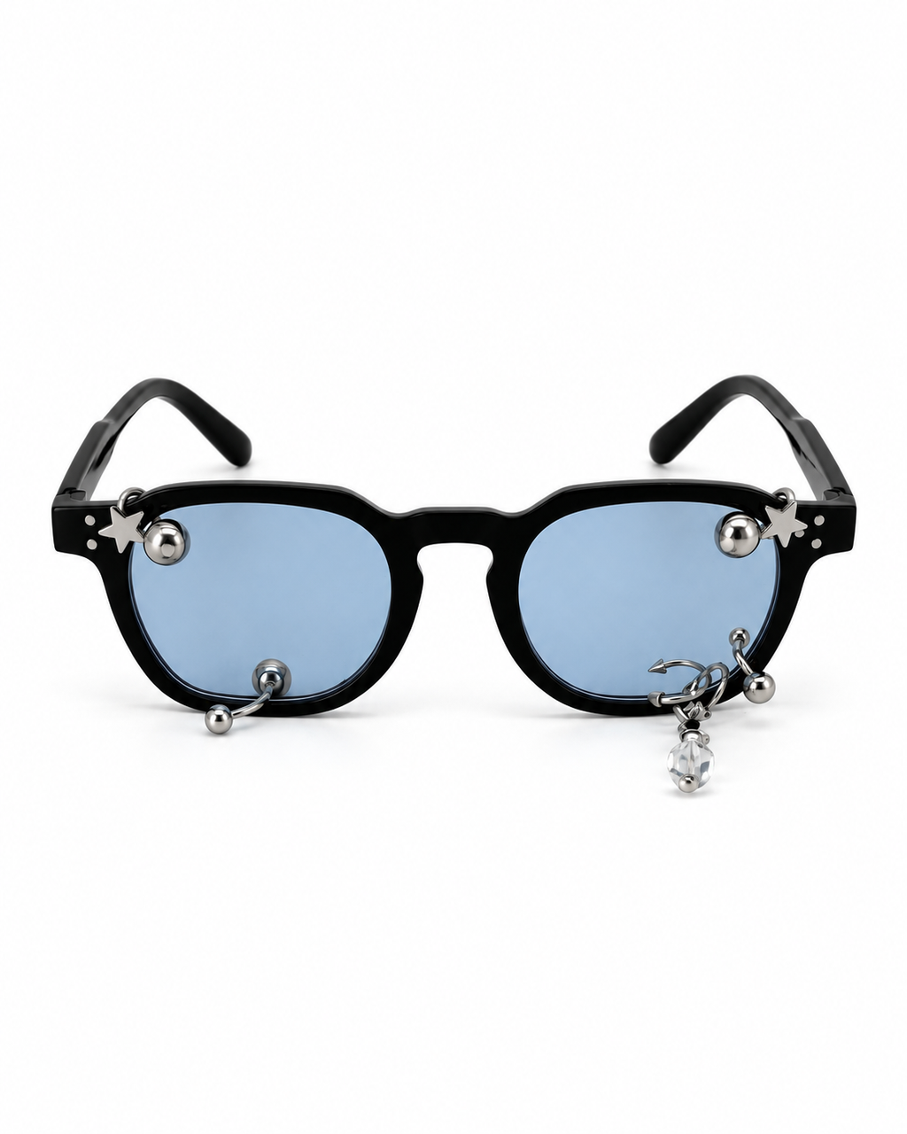 LENTES AZULES CON PIERCING Y GOTA DE CRISTAL