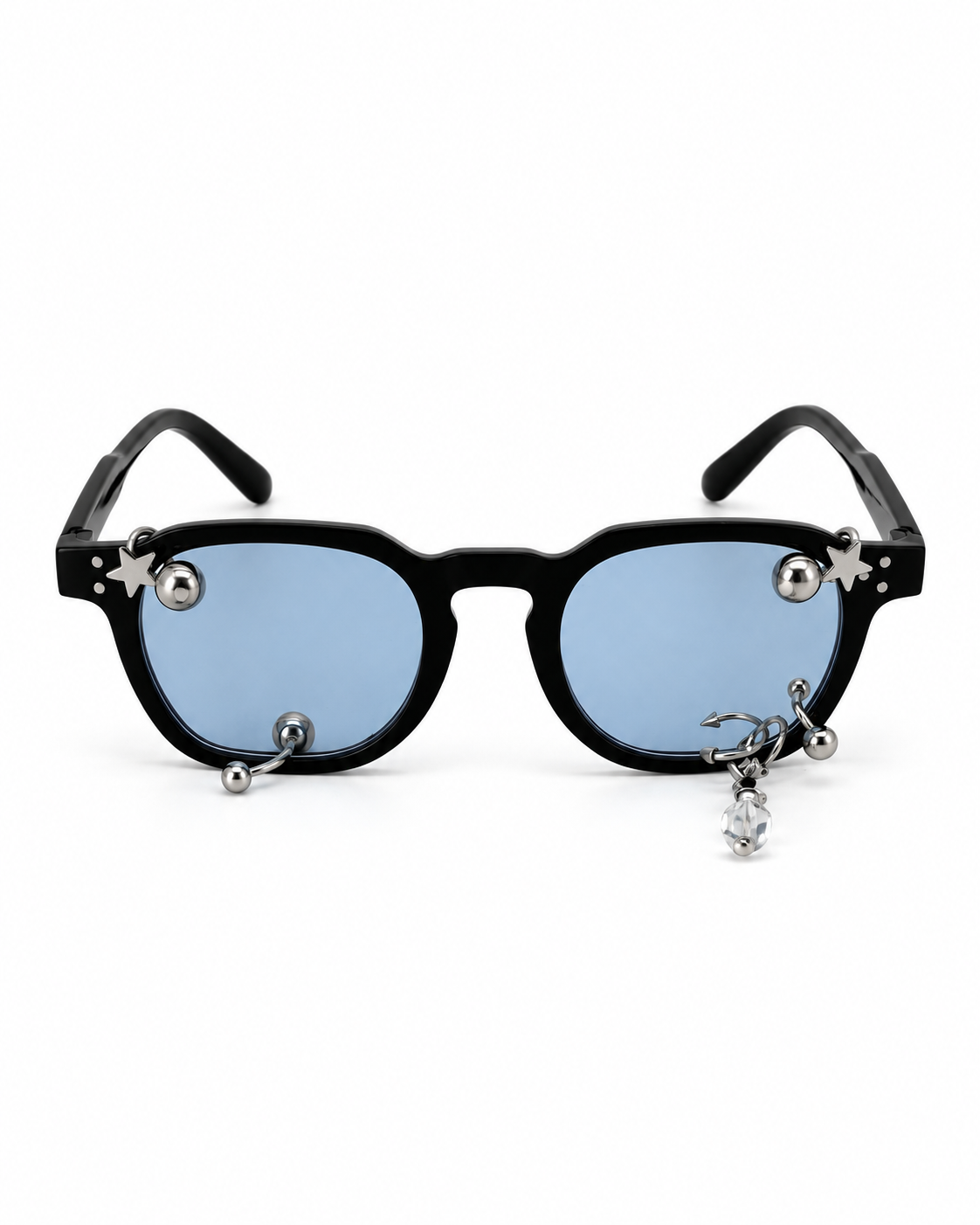 LENTES AZULES CON PIERCING Y GOTA DE CRISTAL