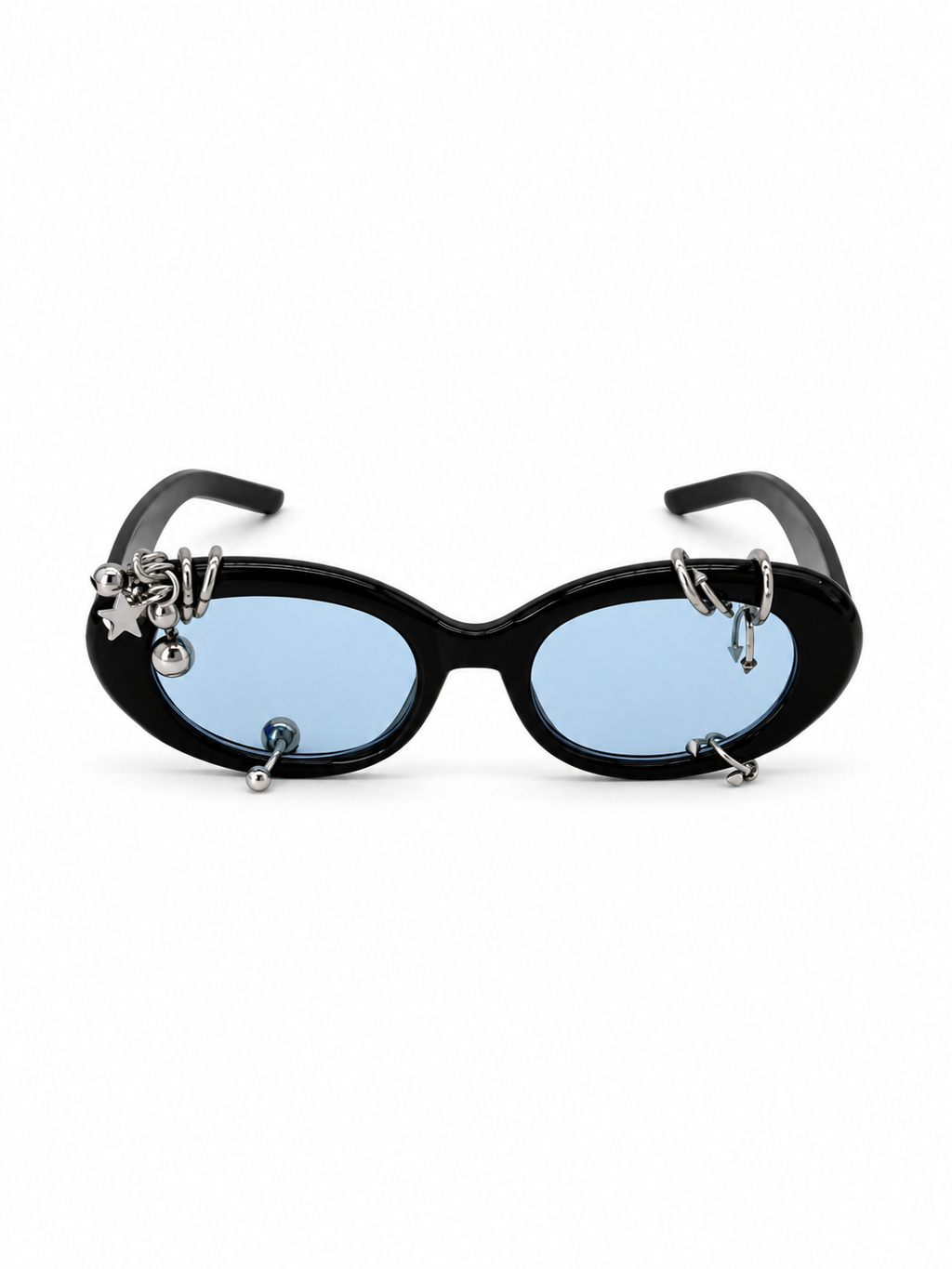 LENTE AZUL CON MONTURA NEGRA Y PIERCING