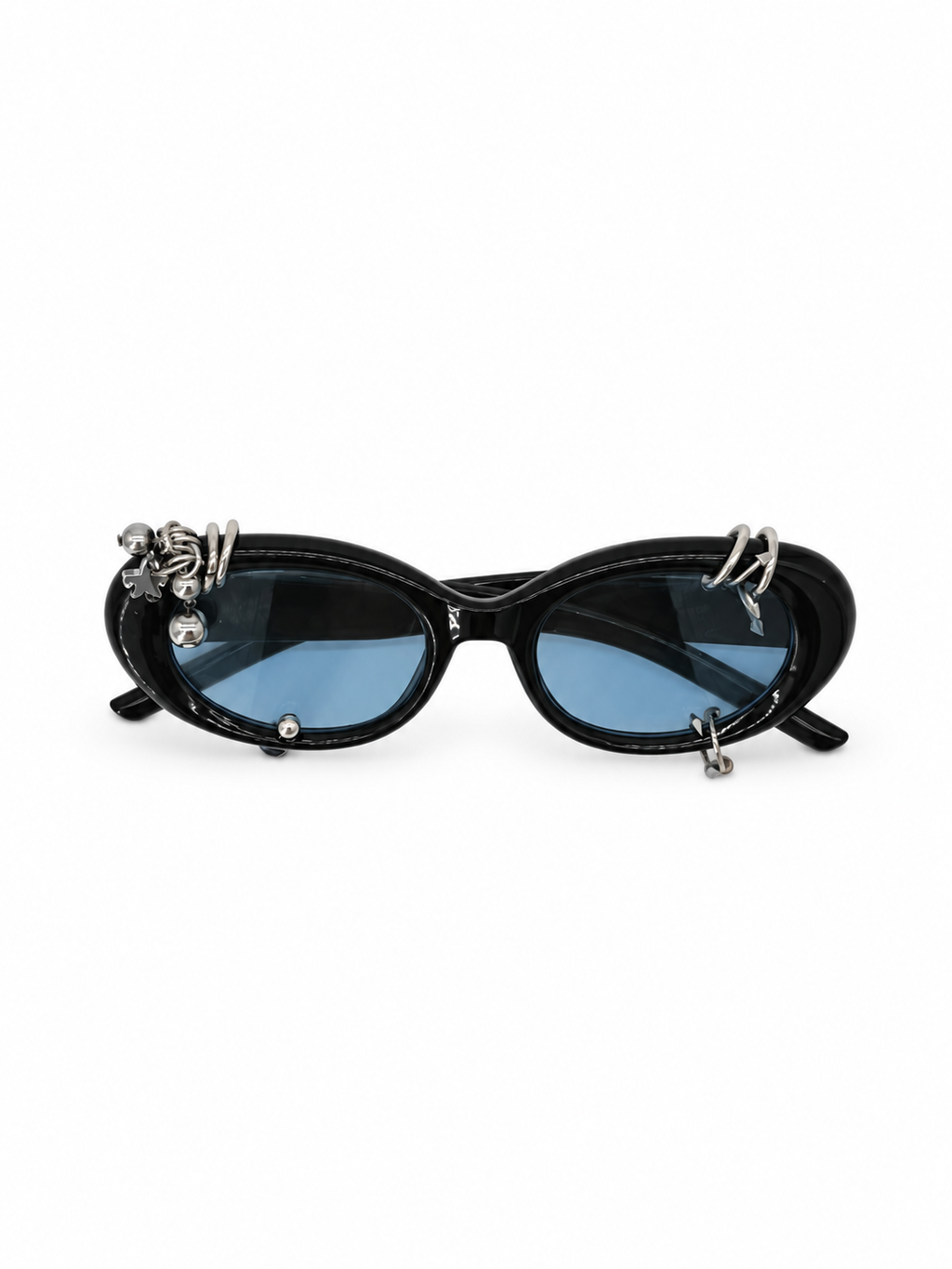 LENTE AZUL CON MONTURA NEGRA Y PIERCING