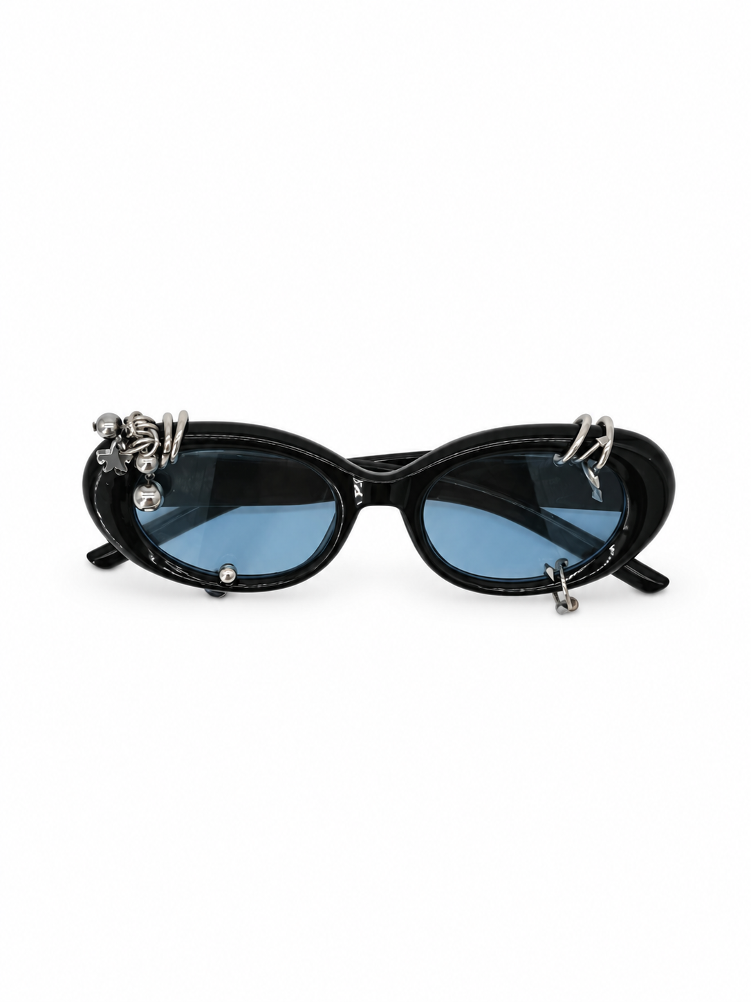 LENTE AZUL CON MONTURA NEGRA Y PIERCING