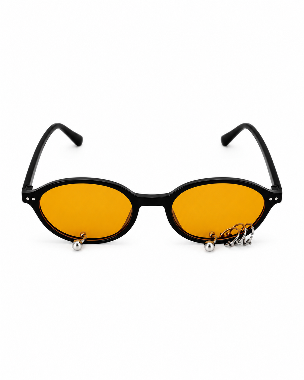 LENTES NARANJAS CON MONTURA NEGRA Y PIERCING