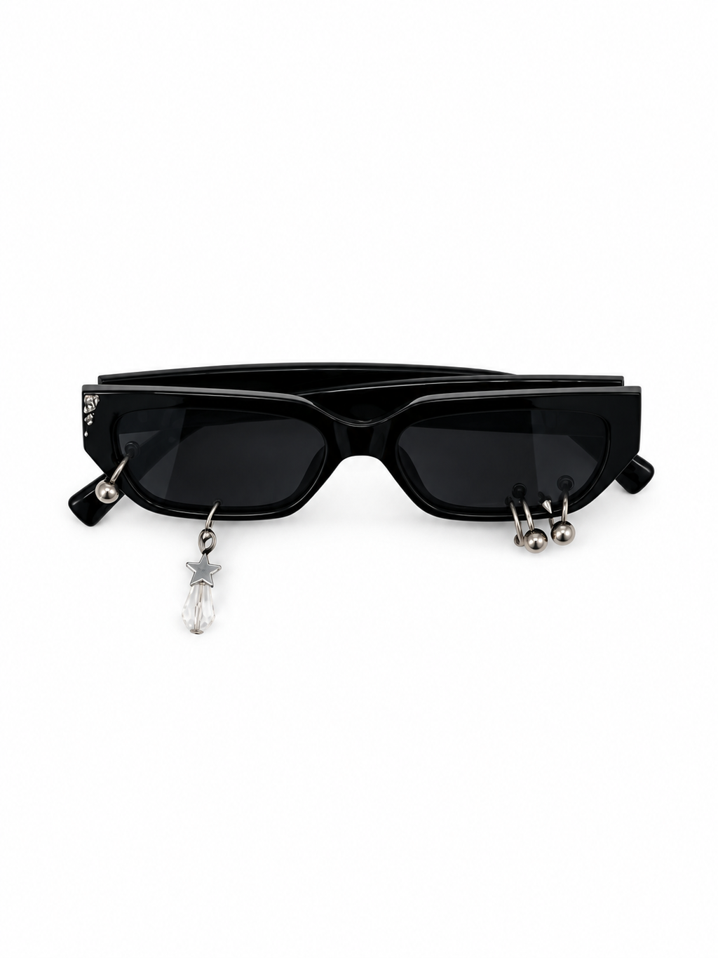LENTES NEGROS CON LÁGRIMA DE CRISTAL Y PIERCING