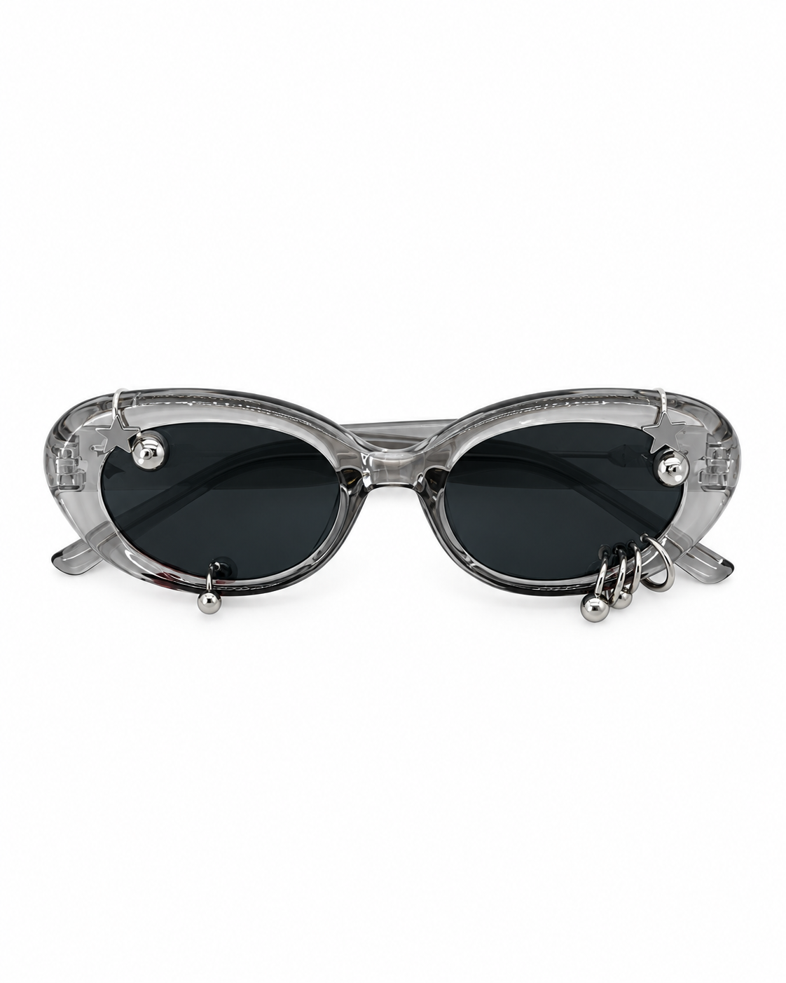 LENTE NEGRO CON MONTURA GRIS Y PIERCING