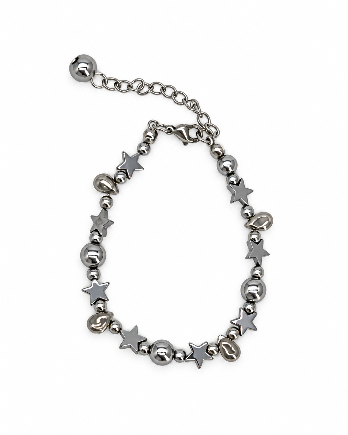 PULSERA DE ESTRELLAS DE ACERINA Y GOTAS DE CRISTAL GRIS