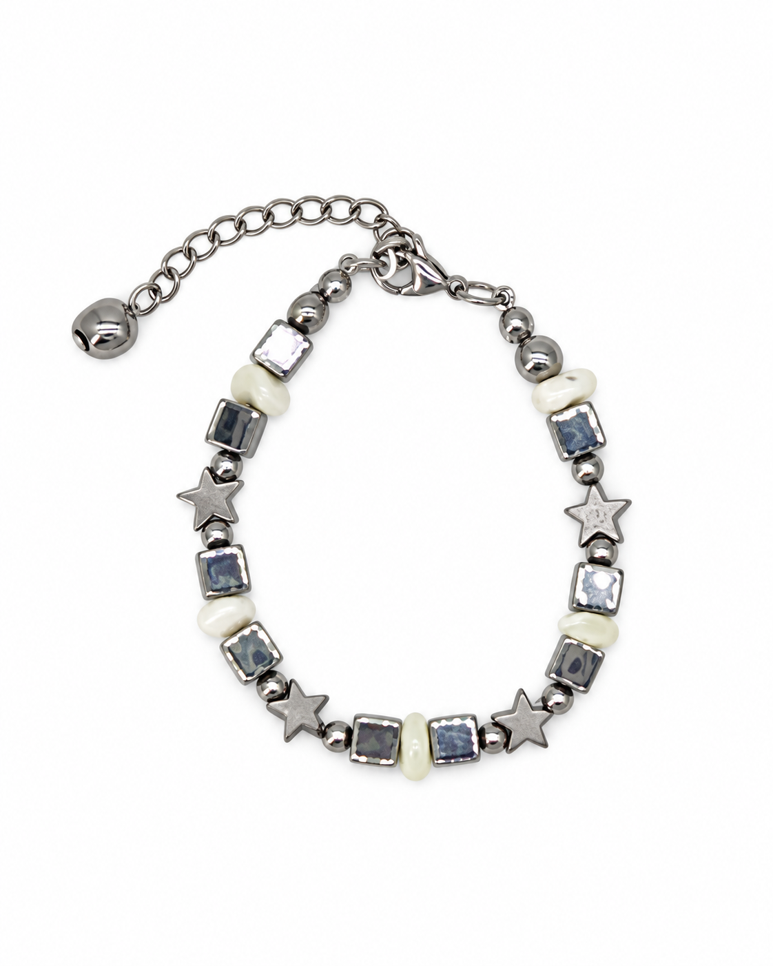 PULSERA DE CUBOS DE ACERINA Y MADRE PERLA BLANCA
