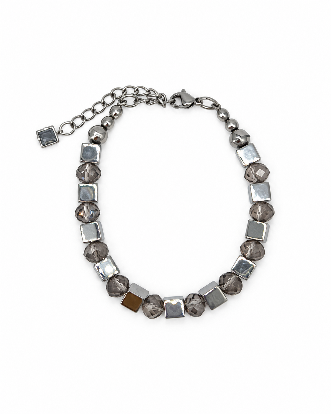 PULSERA DE CUBOS DE ACERINA Y CRISTAL GRIS